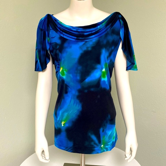 Worthington Tops - Worthington Black and Blue Print Patterned Dressy Blouse Size XL